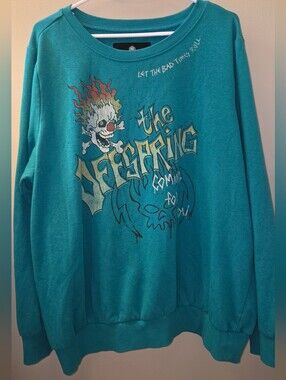 Offspring Crewneck Sweatshirt in Teal with Skull Design Size 1x